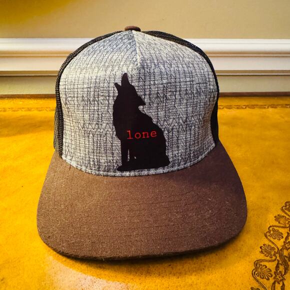 Prana Journeyman Lone Wolf black brown Trucker Mesh Snapbak Organic Hat Cap NEW - Picture 4 of 11